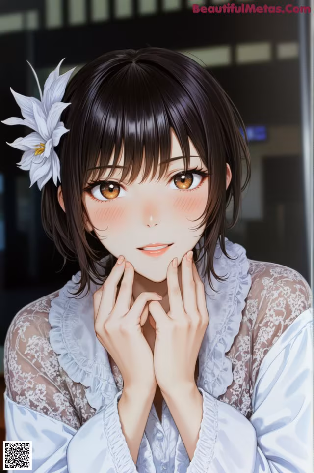 Anime girl with a flower in her hair.
